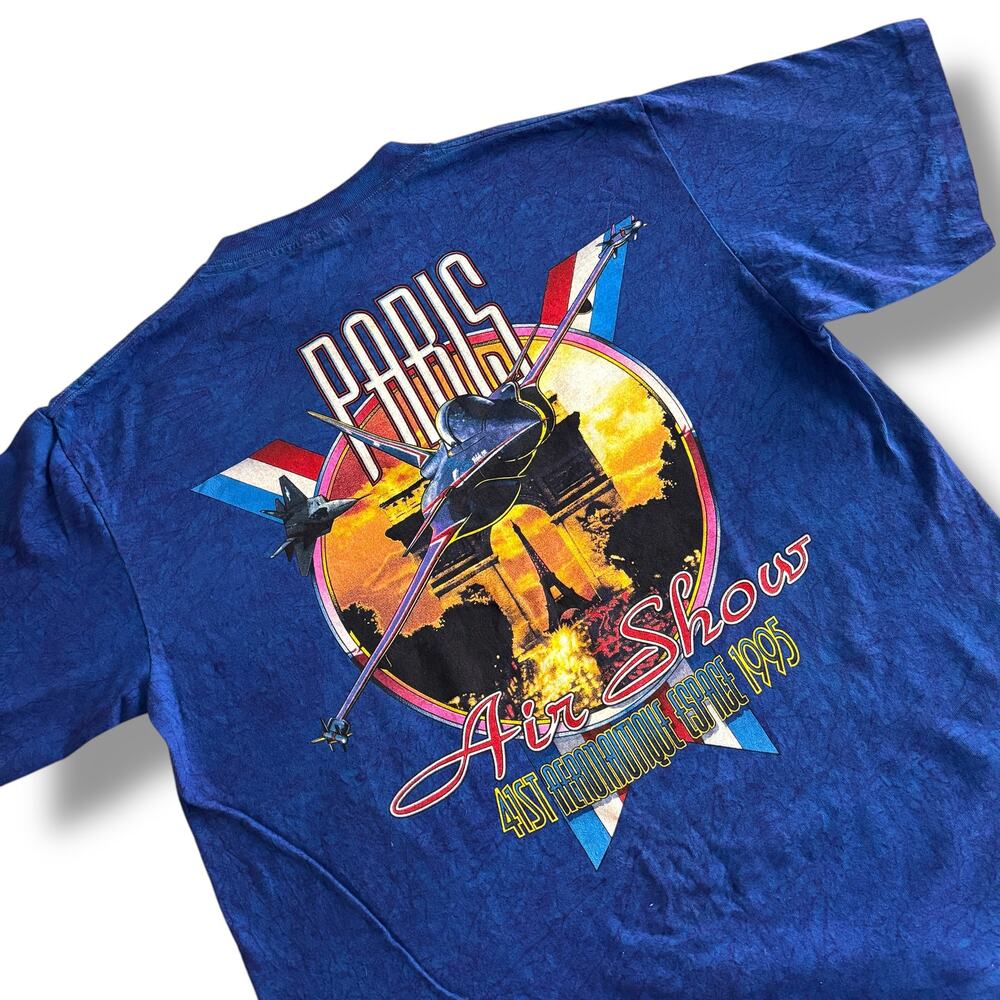 1995 Paris Air Show T-Shirt Mens Large Blue Tie Dye Single Stitch Vtg 90s MINT